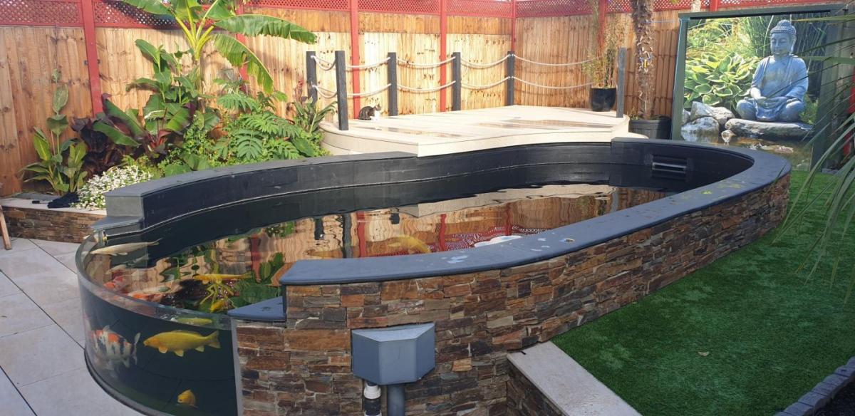 slate top and surrounds for a custom built Koi carp outdoor pond