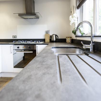 Contemporay natural stone slate sink draining boards and full kitchen worktops