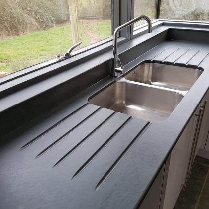 large double sized single kitchen sink unit with full slate base, sides and worktop