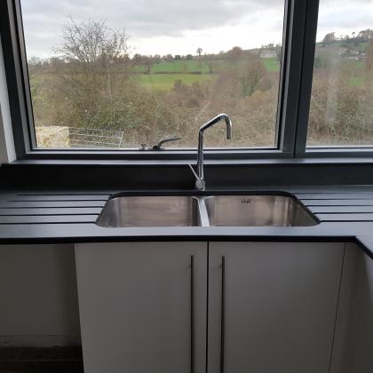 Stunning view over Devon countryside in this bespoke make kitchen
