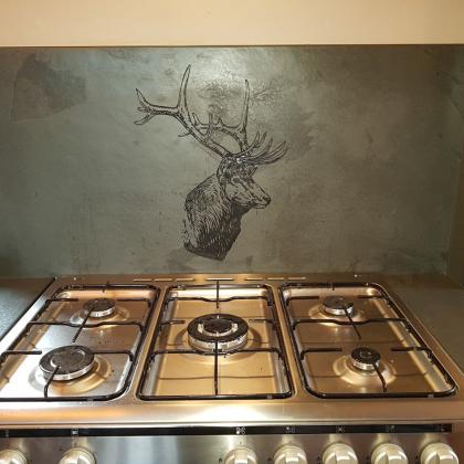 Fox engraved into kitchen slate tile