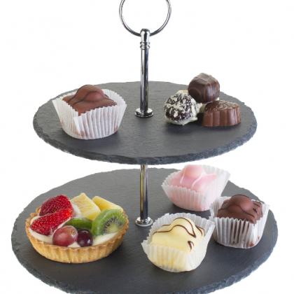 Two Tiered Slate Cake Stand ideal for restaurants and cafes