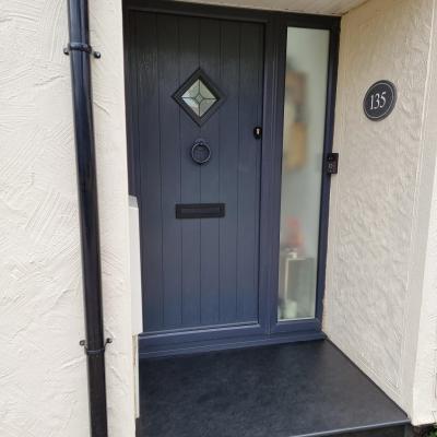 slate front door step with smooth over hang