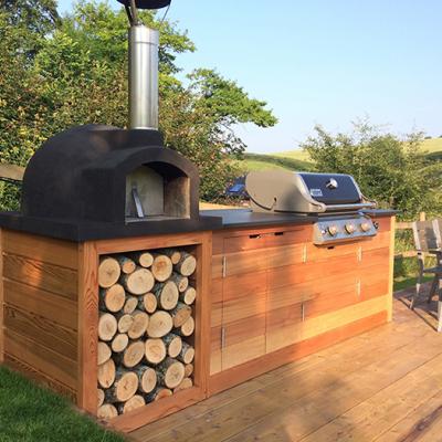 outdoor garden bbq with slate worktop and wooden frame