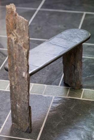 Unique slate seat with reclaimed wooden ends