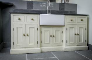 Bespoke handmade in the UK slate kitchen sink surround with Belfast sink and wooden units