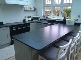 Kitchen worktop with a black solid slate work surface