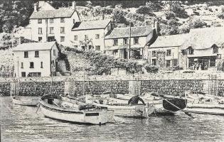 Etching onto slate of Lynmouth harbour