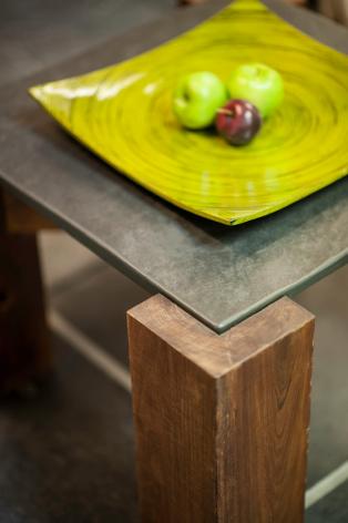 Oak Table with slate top and glass underneath