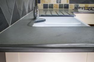 Bespoke and handmade in the UK slate kitchen worktop work surface with sunken sink