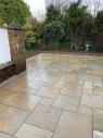 yellow limestone in four sizes patio packs with slate cobbles and red brick edging